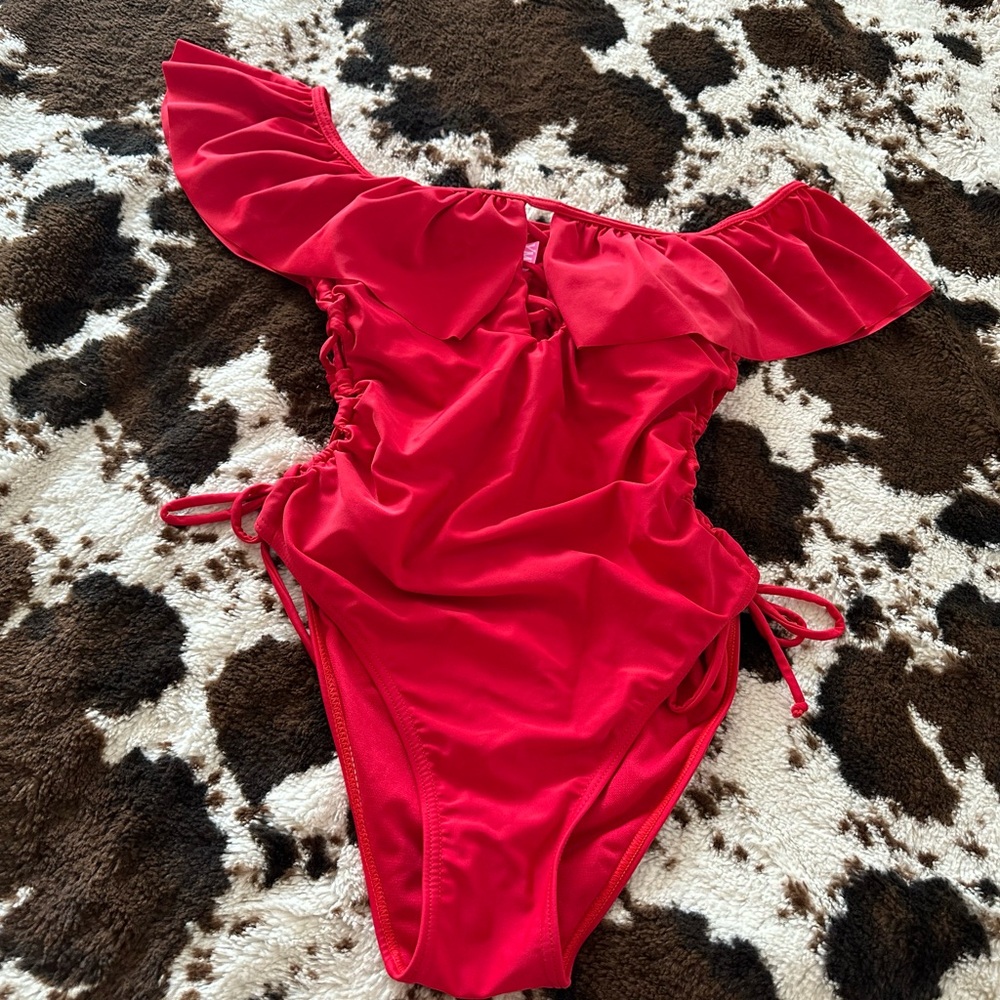 YMI Red Off-Shoulder One Piece Swimsuit